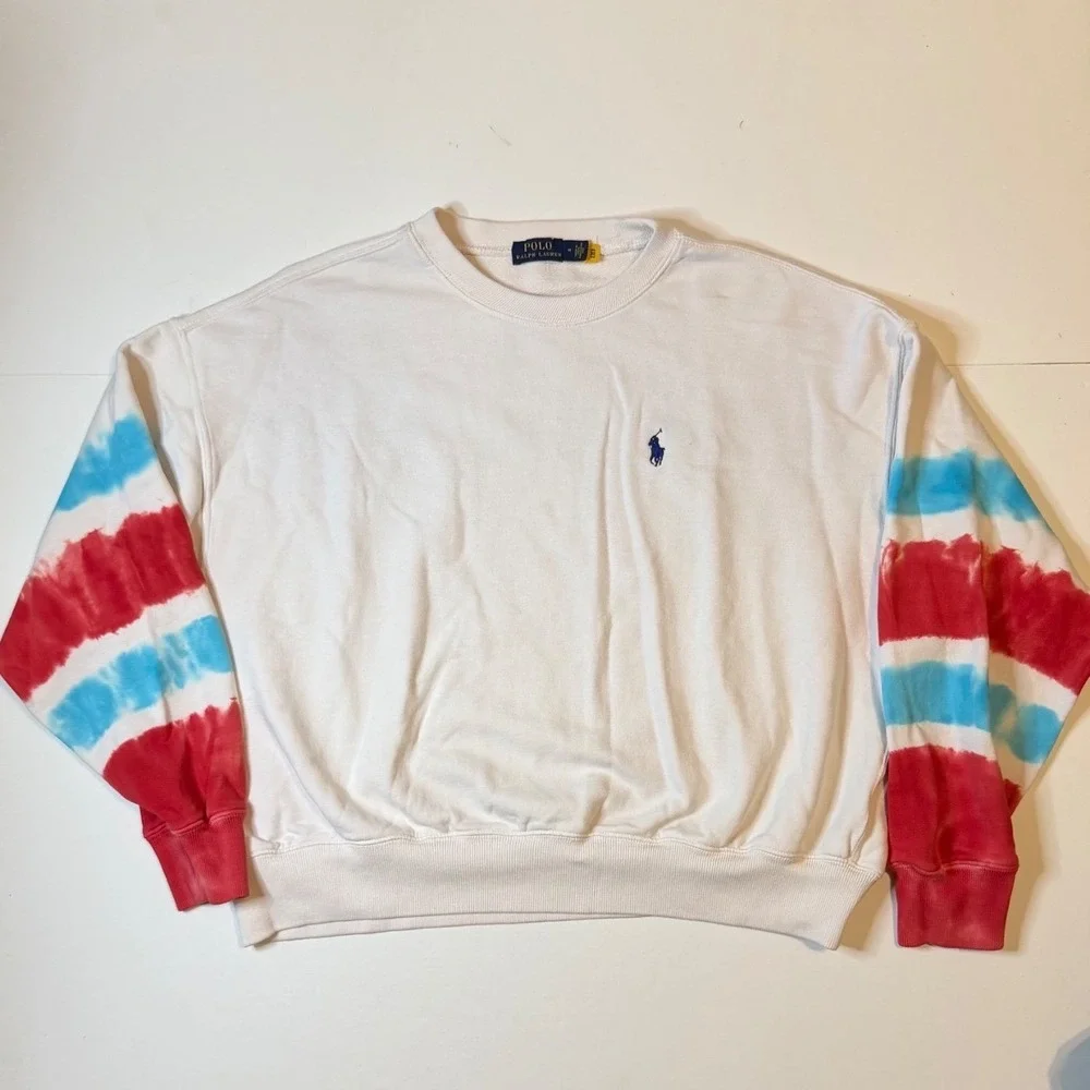 Polo Ralph Lauren Tie Dye Sleeve Sweatshirt Big Logo Women's Size Medium
